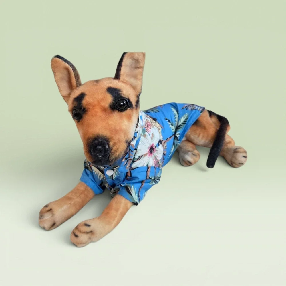Blue Tropical Pineapple Hibiscus Print Pet Dog Shirt Small Hawaiian Aloha‎